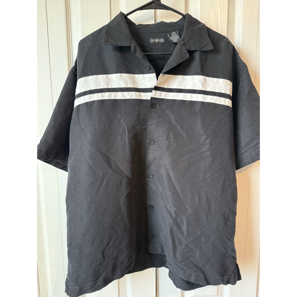 George Men's Black Button-Up Shirt – Size Large – Short Sleeve Casual Top
